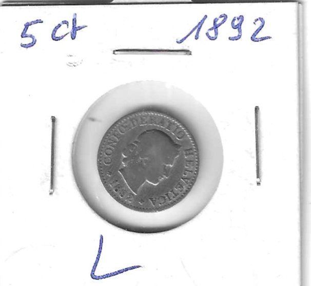 Tutti le monete: Monnaie Suisse: 0.05 Fr 1892 – Usato da Muraz (Collombey) venduto da Resine