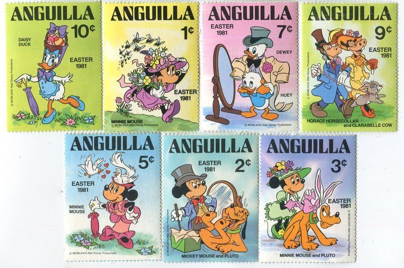 Tutti i francobolli: Briefmarken "Walt Disney. Micky Maus". Anguilla – Nuovo e nell'imballaggio originale da Basel venduto da Butsch5