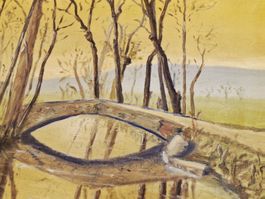 Gemälde auf Leinwand,Flusslandschaft im Herbst. signiert