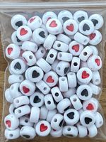Perlen  Bastelperlen Herz weiss rot schwarz 100 Stk