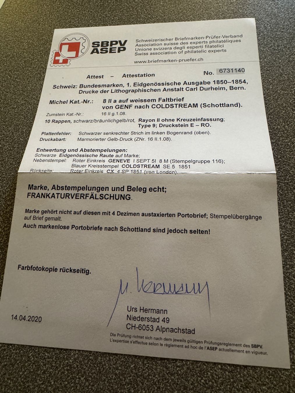 Tutti i francobolli: Schöner Rayon Brief mit Attest – Usato da Uster venduto da Briefmarken