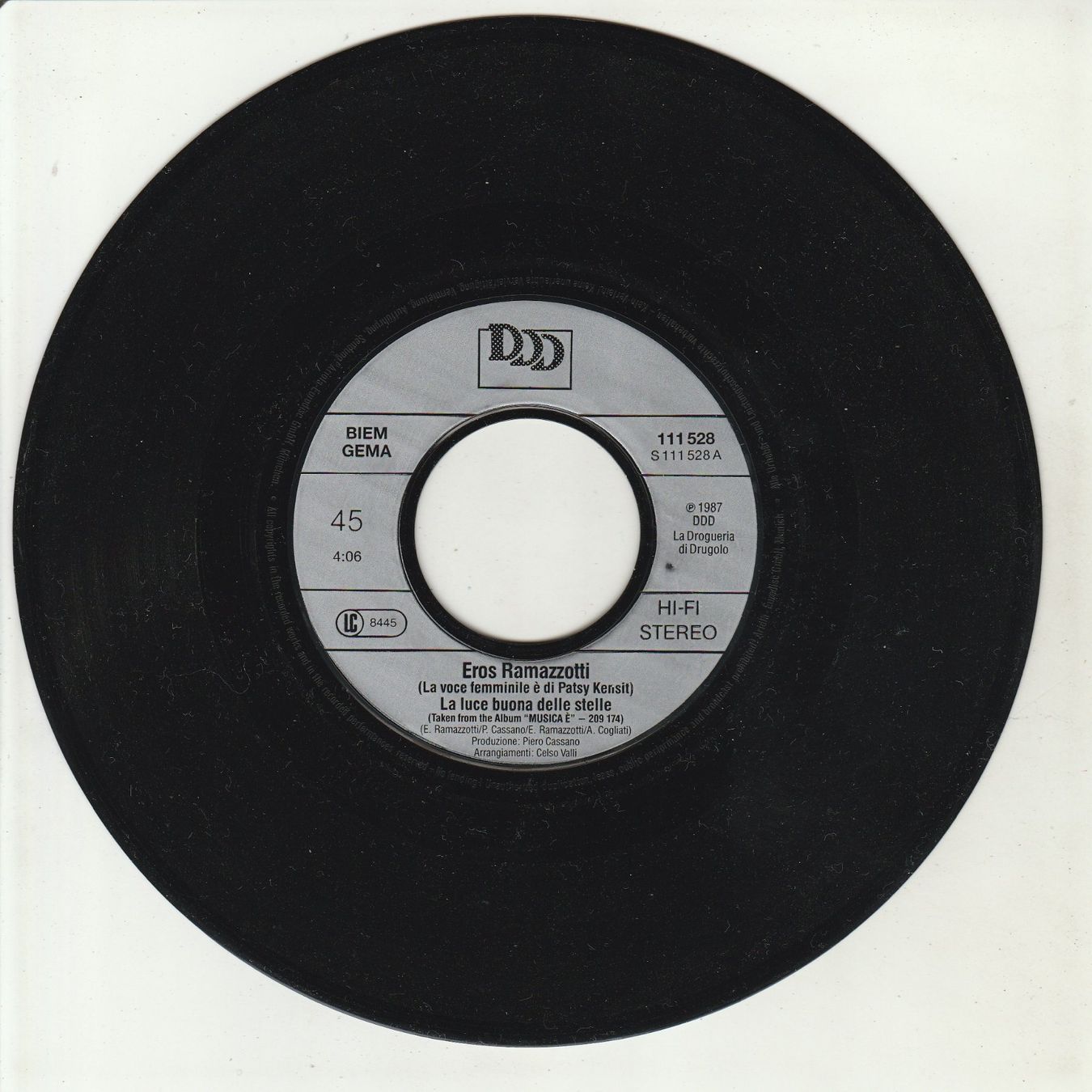 Dischi in vinile: Eros Ramazzotti feat. Patsy Kensit - La luce 7" Vinyl 1987 – Usato da Tübach venduto da JamesStone 2