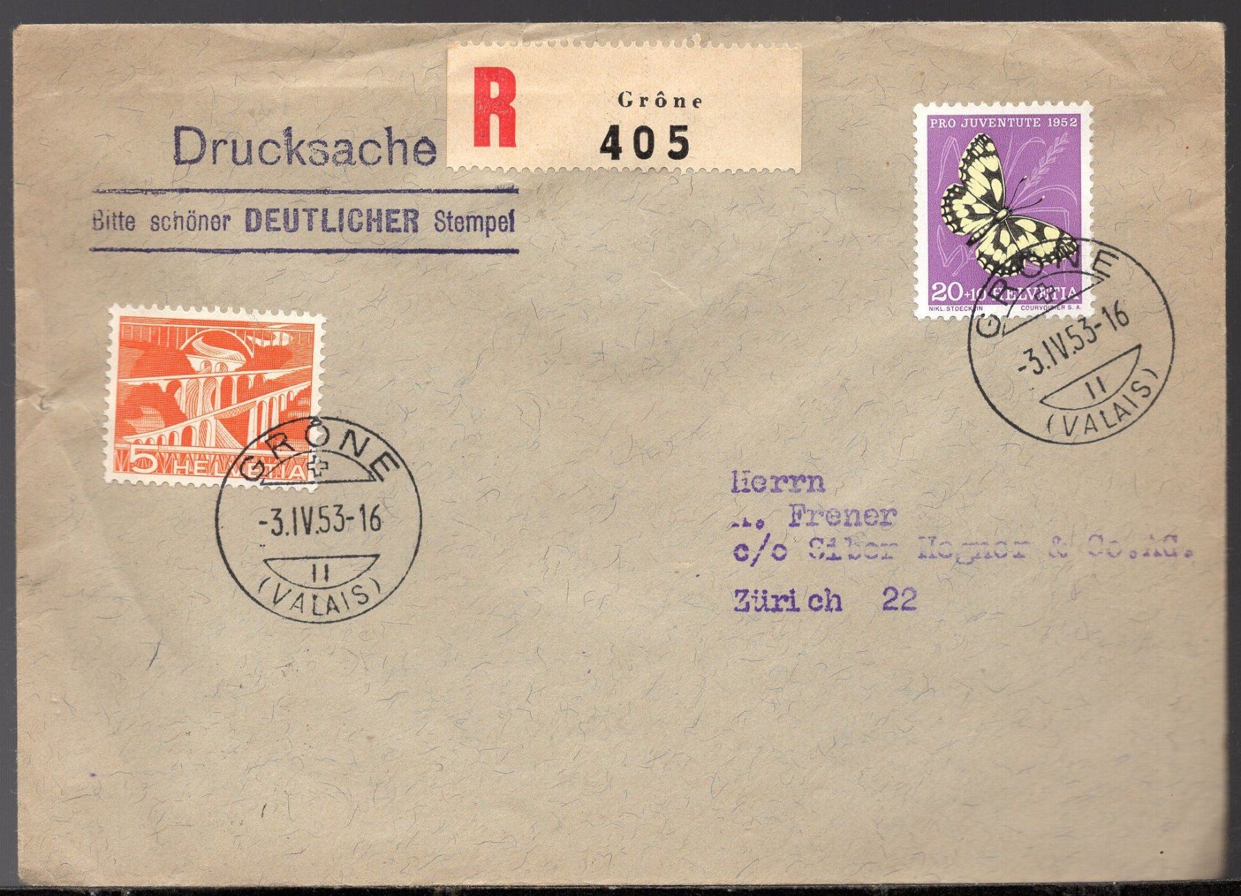Tutti i francobolli: GRONE, 3.IV.53   R - Brief  Drucksache – Usato da Aarau venduto da kufi44