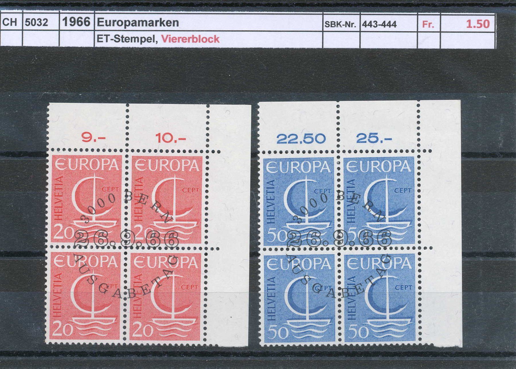 Tutti i francobolli: 1966 "Europamarken", Viererblock, ET - Stempel – Usato da Winterthur venduto da Zupogeru