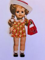 antike Anzieh-Puppe aus Karton, Kleider aus Papier