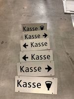 6 Stahlschilder «Kasse» mit Metallhalterungen  gebraucht