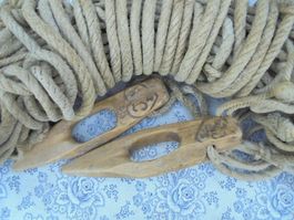 Armee Militär, Bauernseil Hanfseil Set Holz gebraucht ca.24m