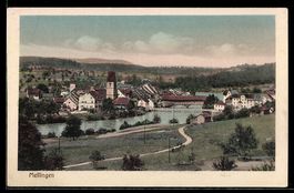 AK Mellingen /Aargau, Ortsbild mit Kirche, Brücke und Fluss