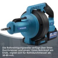 610RPM 21V Akku Rohrreinigungsmaschine mit 2x Akku