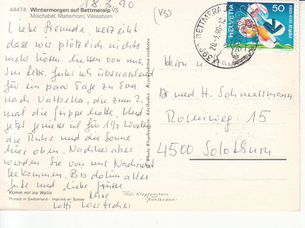 Cartoline postali: Bettmeralp 1990 – Usato da Bürglen TG venduto da StampGraf 1