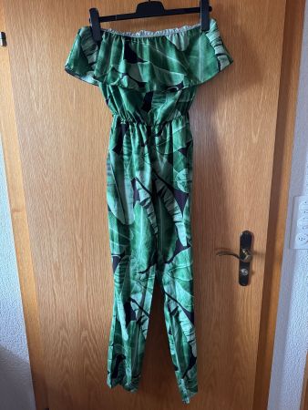 Overall Jumpsuit mit grünem Blätterprint ca. Gr. 36