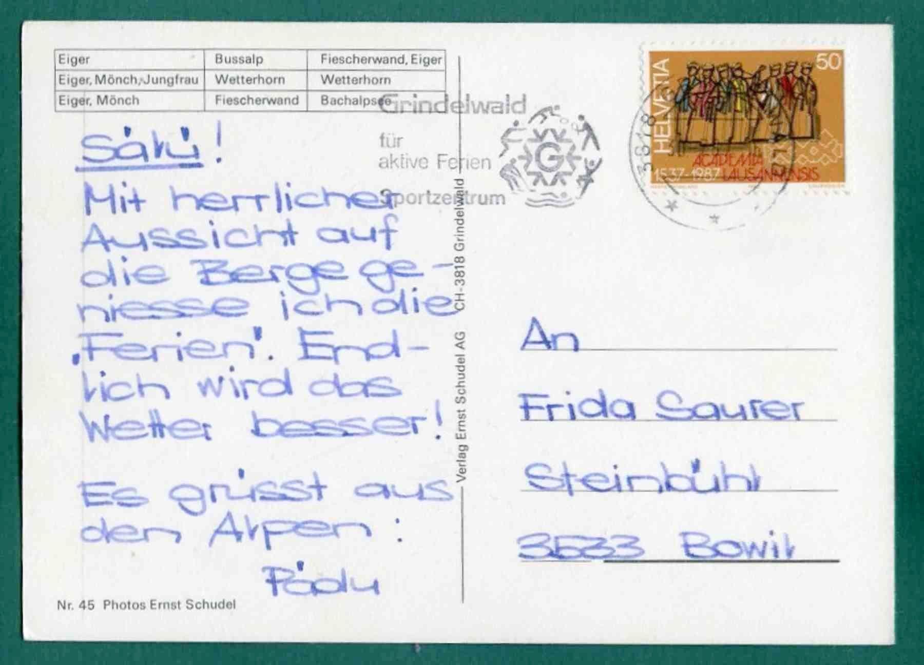 Cartoline postali: Grindelwald, 9 Ansichten, 1987, gelaufen, Grossformat – Usato da Sargans venduto da Hausi1951 1