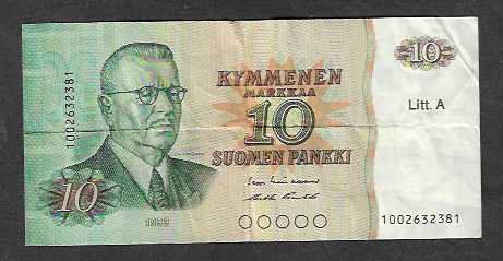 Banconote: Finland  10  Markkaa  1980  Gebraucht – Usato da Gordola venduto da coinsandnotes