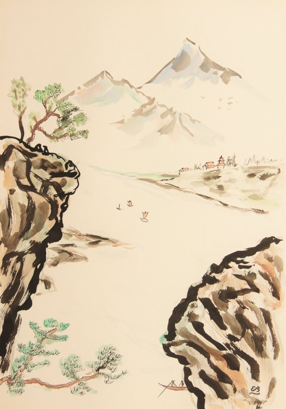 Dipinti: Aquarell: Chinesische Landschaft – Usato da Fribourg venduto da erw_68dx