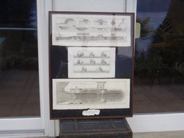 Französische Marine Werft Pläne mit 3 grossen Stichen  1720!