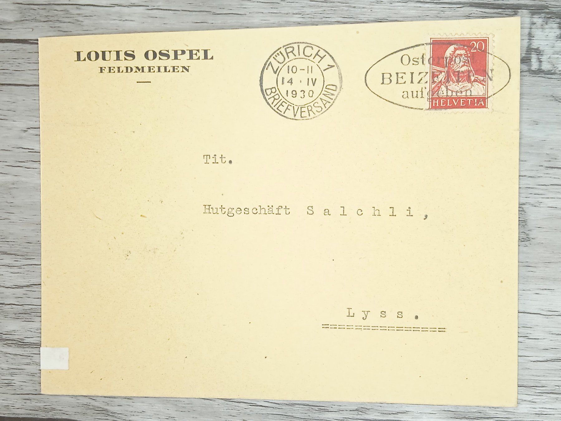 Tutti i francobolli: TR20 Enveloppe + Timbre Suisse 1930 – Usato da Cousset venduto da Patrick_Collections