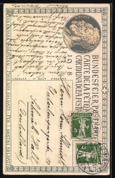 Cartoline postali: Schweizer Bundesfeier 1918, Kinder kämp – Usato da Berlin venduto da bartko-reher 1