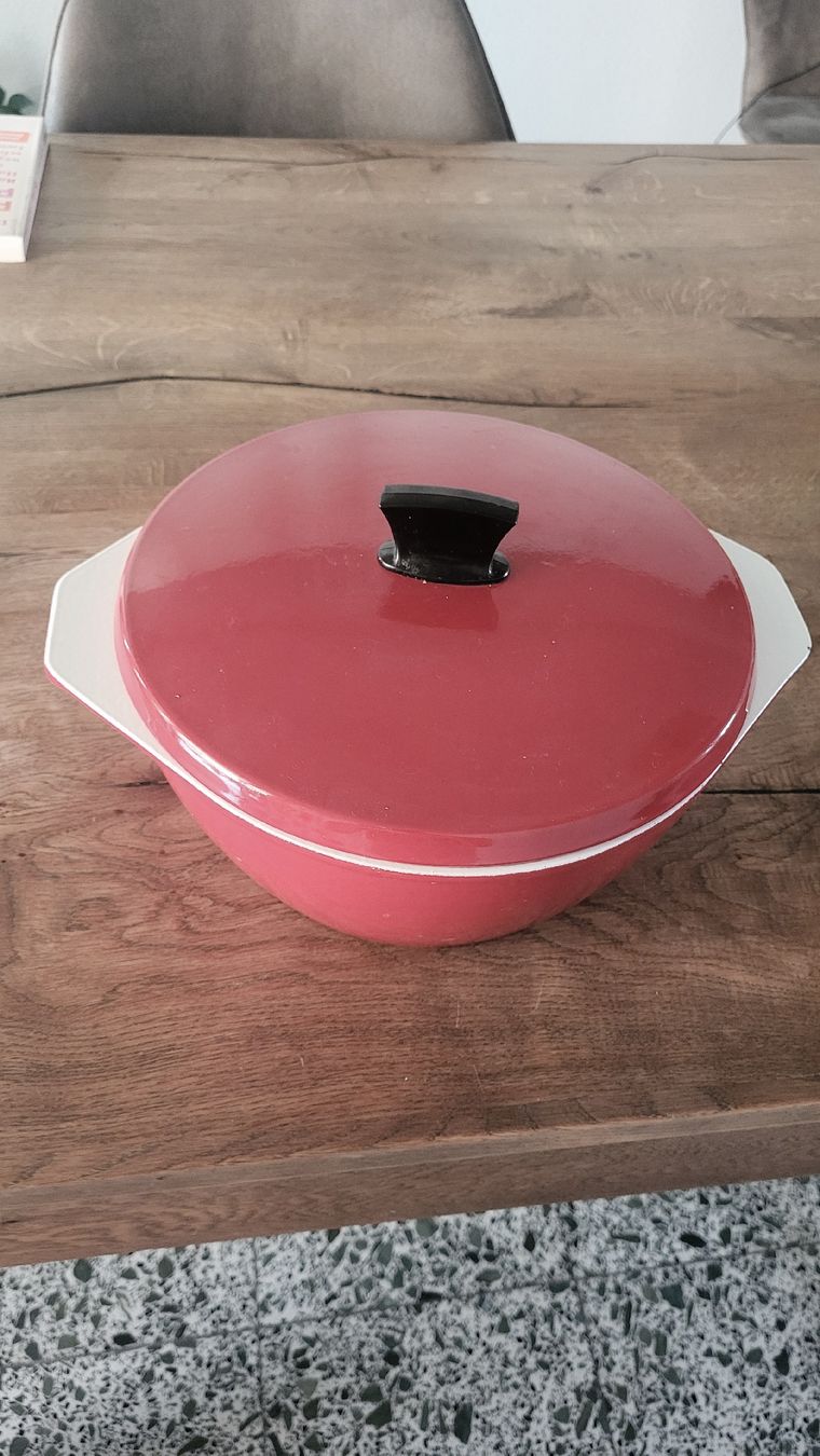 Padelle: Email Bräter rot  mit Deckel – Usato da zürich venduto da wuscheli0102