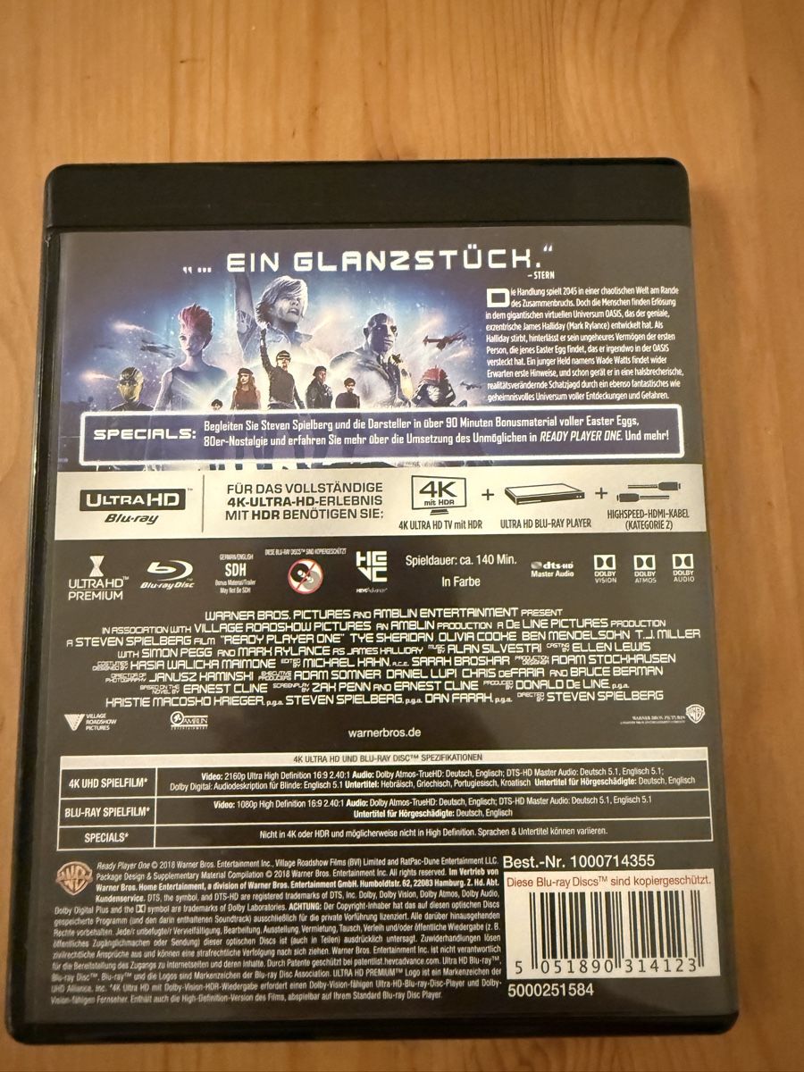 Tutti i DVDs: Ready Player One 4K Ultra HD + Blu-Ray – Usato da Glattpark(Opfikon) venduto da Petevisuals 1