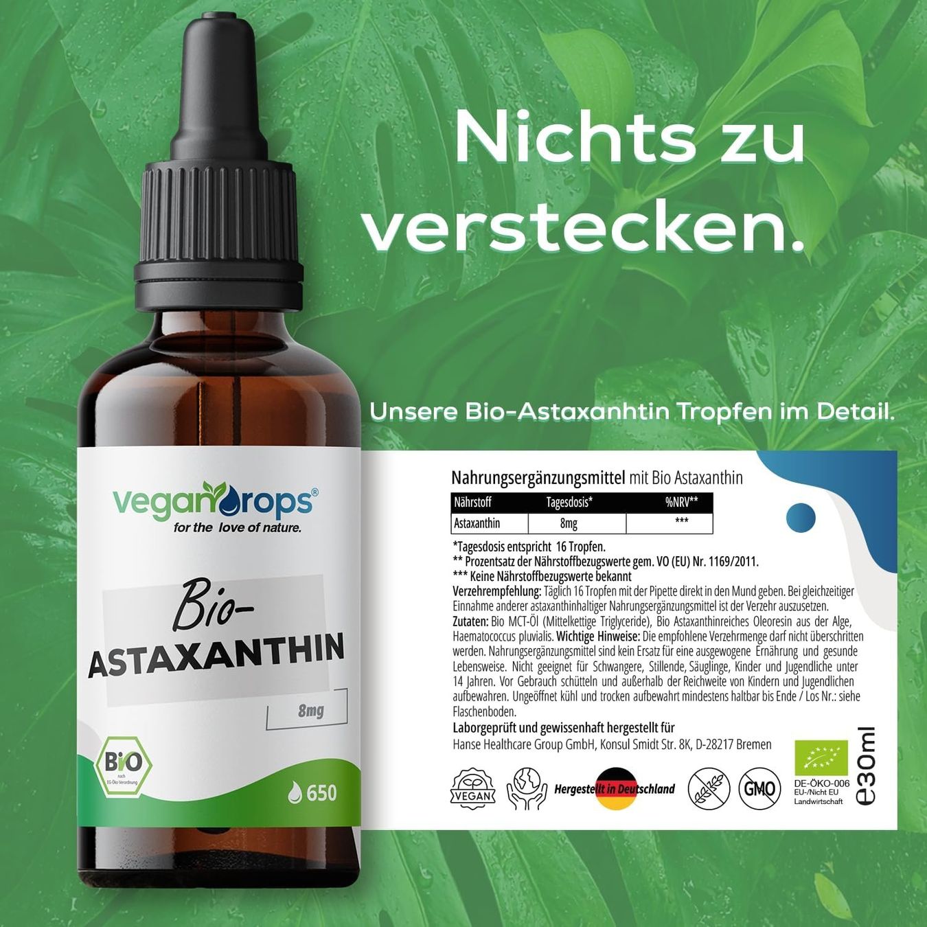 Cibi & Specialità: Astaxanthin Tropfen 8mg 30ml Vegan – Nuovo e nell'imballaggio originale da Suhr venduto da TradeMasters 5