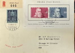 Schweiz 1948 R-Brief IMABA Block 13 Basel–Chicago USA