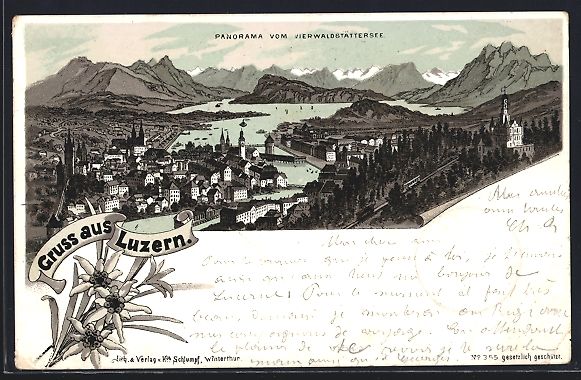 Cartoline postali: Litho Luzern, Panorama vom Viewaldstätt – Usato da Berlin venduto da bartko-reher