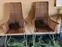 2er Set Vintage Rattanstühle von Ikea