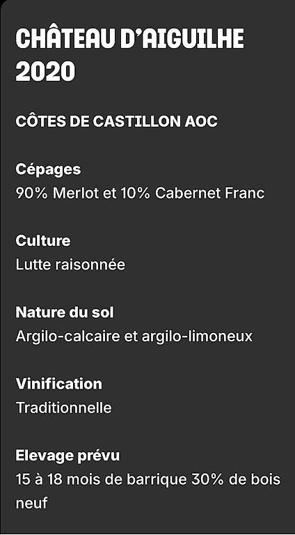 Vino: Château D'aiguilhe 2020 – Nuovo e nell'imballaggio originale da Matran venduto da kam_7k5k 2