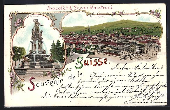 Cartoline postali: Litho St. Gallen, Monumentalbrunnen, Ort – Usato da Berlin venduto da bartko-reher