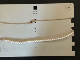 SIX Halskette / Choker, 2x Perlenoptik & goldfarbener Circle