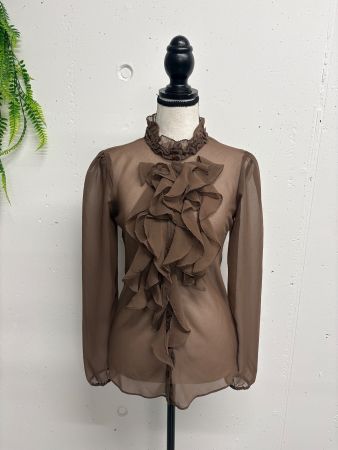 Saint Tropez Chiffon Bluse XS Rüschen braun transparent
