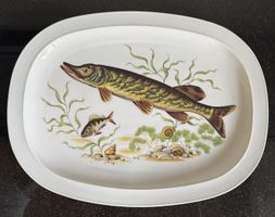 Vintage Servierplatte mit schönem Hecht Motiv 1960er Jahre