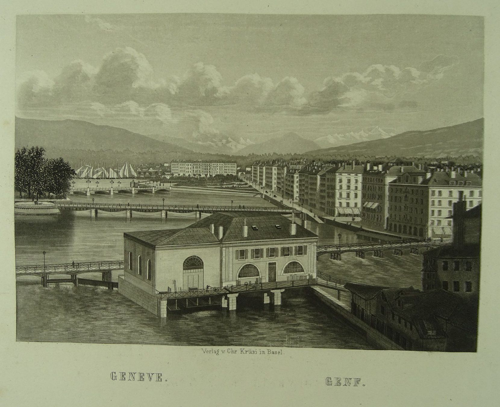 Incisioni: GENF, GENÈVE, AQUATINTA 1865 – Usato da Grüningen venduto da Kartensammler