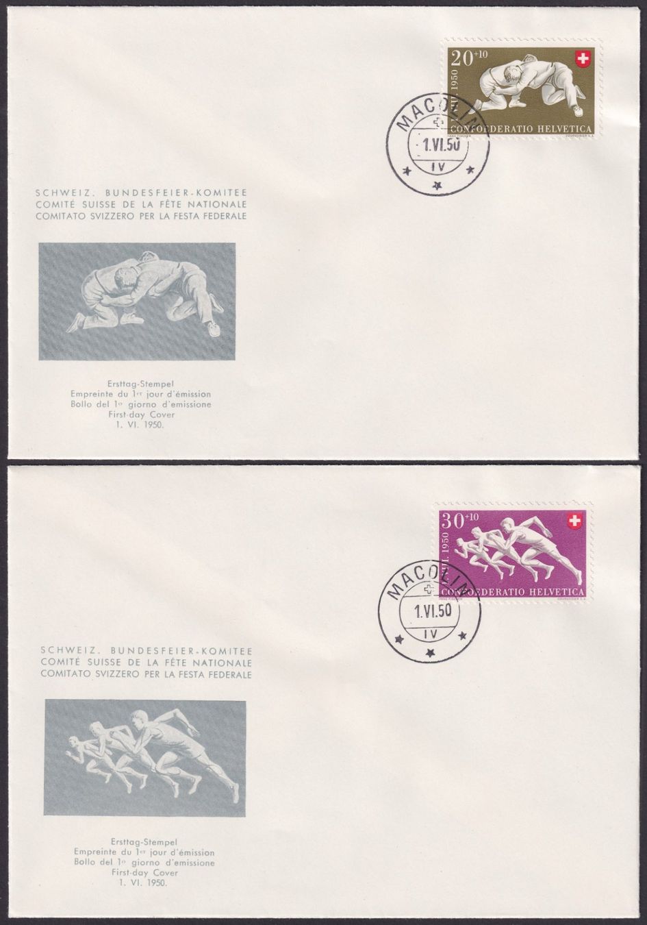 Tutti i francobolli: PP 1950 Komitee FDC, B46-B50 Sport, Kat: 225.- – Usato da Ebikon venduto da SilvioFreund 3