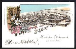 Winter-Lithographie St. Gallen, Panorama