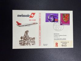 Swissair Erstflugbrief Genf-Colombo 1982