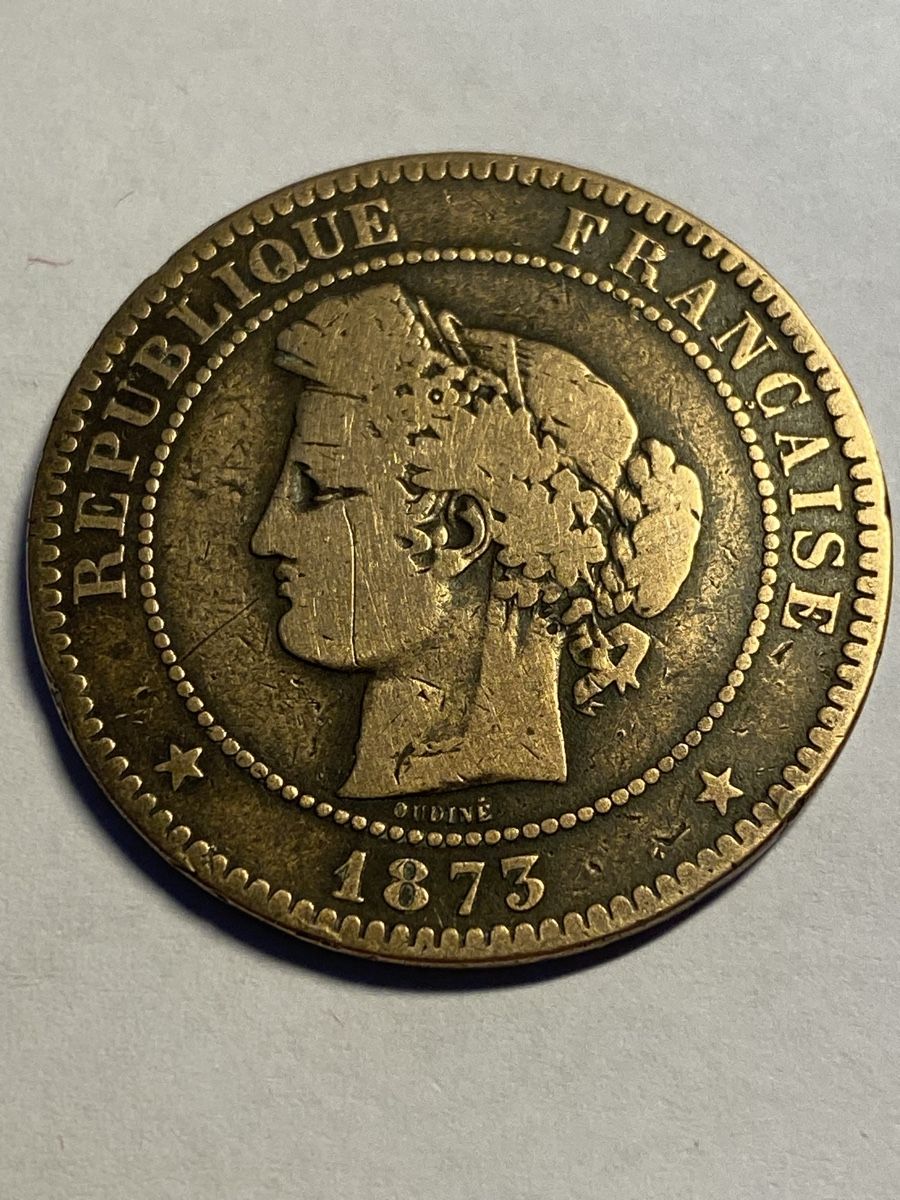 Alle Münzen: France, 10 centimes 1873 bronze – Gebraucht aus Corsier-sur-Vevey von Ginoarturo