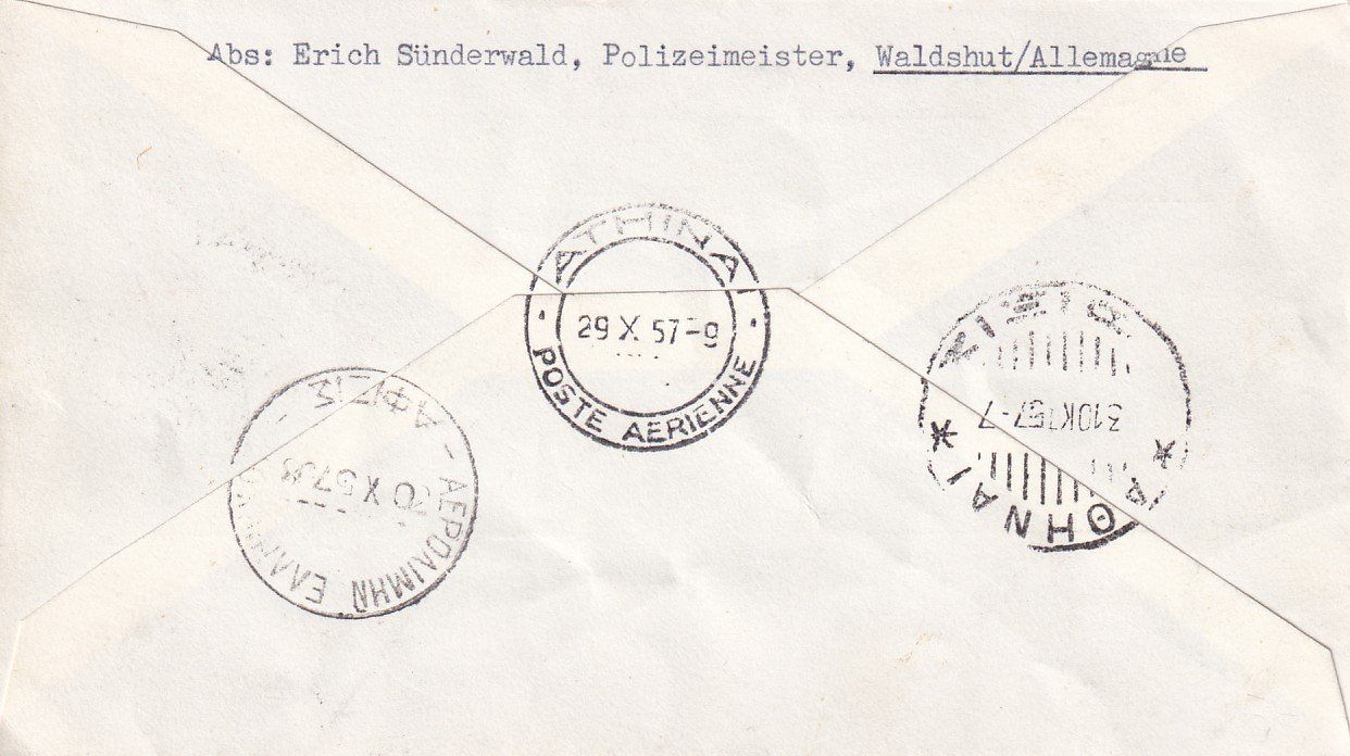 Tutti i francobolli: Erstflug Brüssel - Athen 1957, ab CH ("Fremde Flüge") – Usato da Baar venduto da Asmara111 1