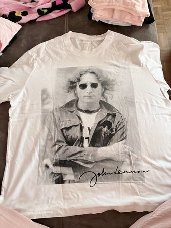 Weiss T-Shirt John Lennon Print Grösse XL