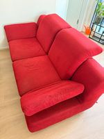 Sofa / Couch - 205 cm (Stoff, rot, verstellbare Armlehnen)