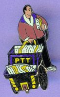 PTT   Pöstler mit Postwagen