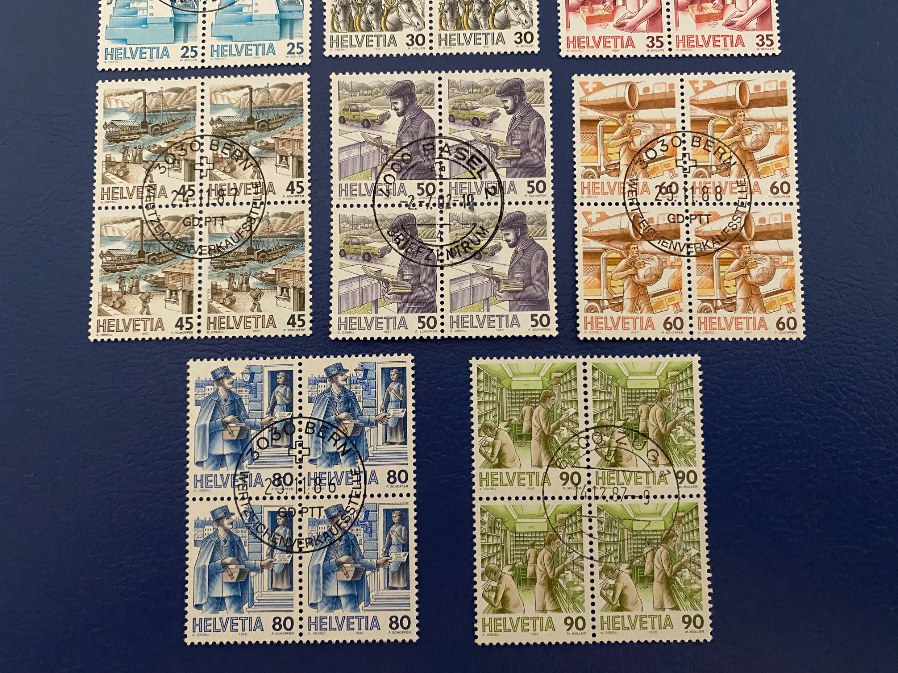 Alle Briefmarken: Schöne gestempelte viererblock,Postbeförderung – Gebraucht aus matten b. interlaken von jfran17 3