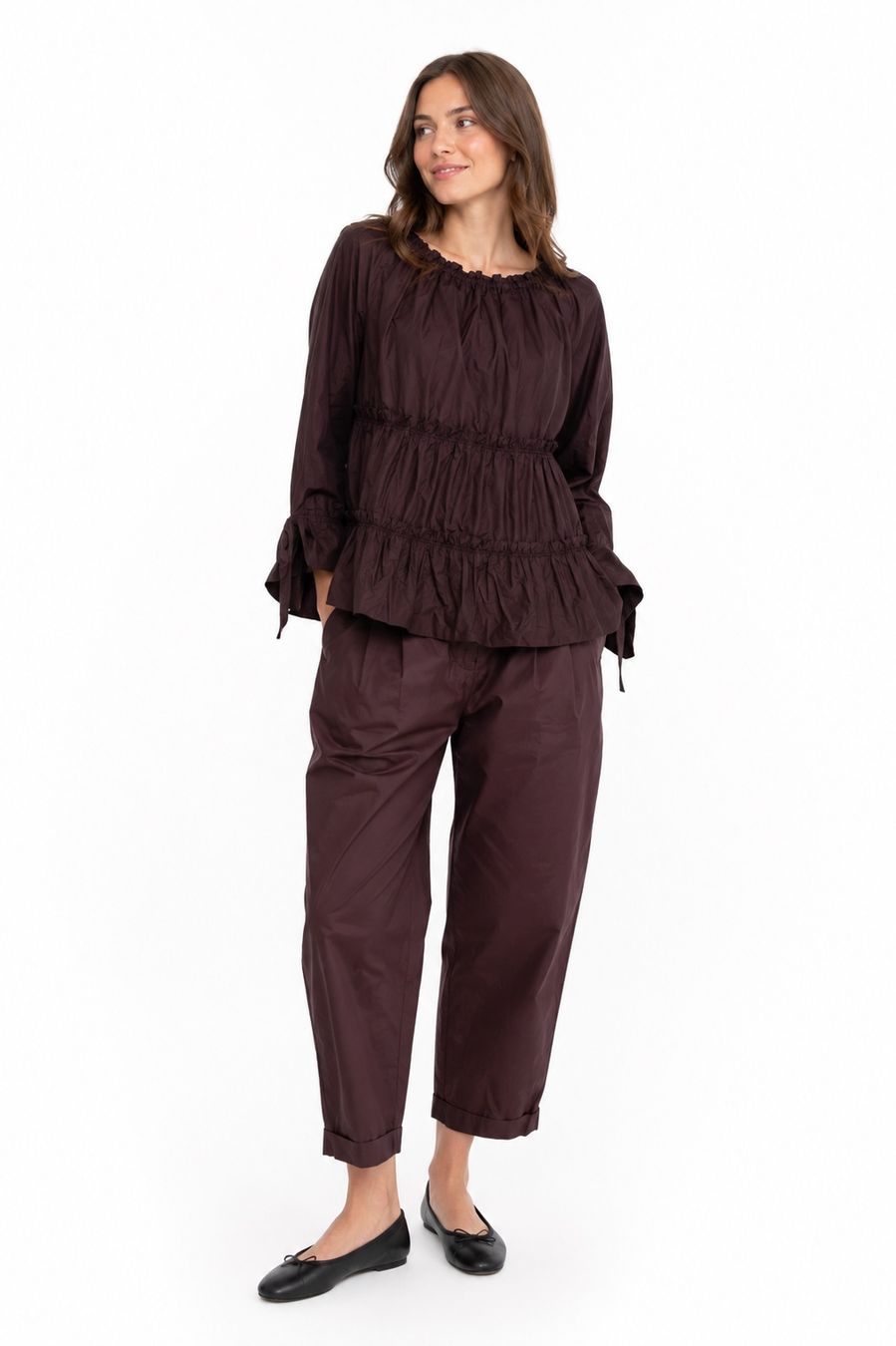 Odeeh Blusen: Odeeh extravagante Bluse 36 aubergine Raffungen – Neu (gemäss Beschreibung) aus Regensdorf von secondchancefashion