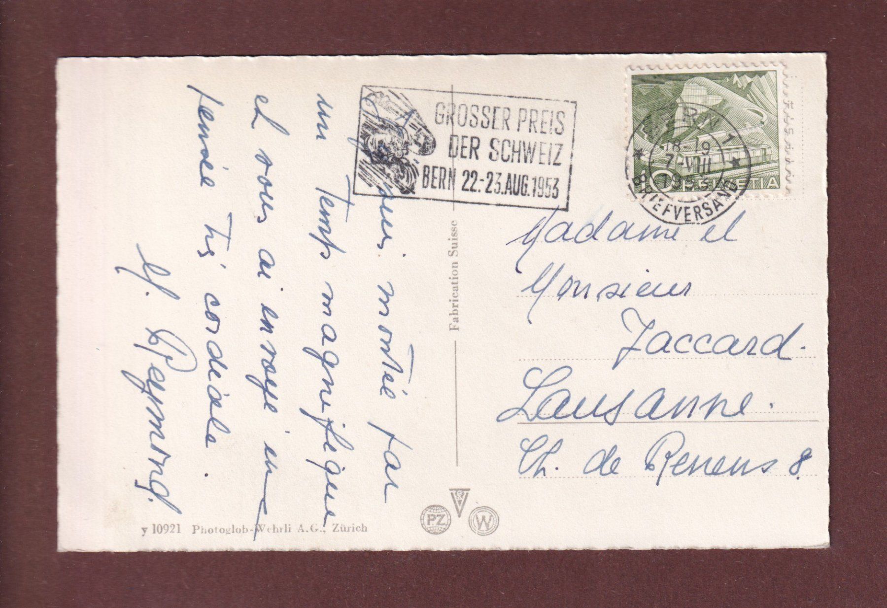 Cartoline postali: JUNGFRAUJOCH - Sphinx und Mönch - 1953 – Usato da Pully venduto da nicecards-shop 1
