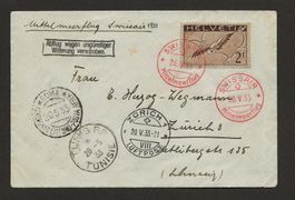 1933 Flugpost Mittelmeerflug Swissair Abflug verschoben F13