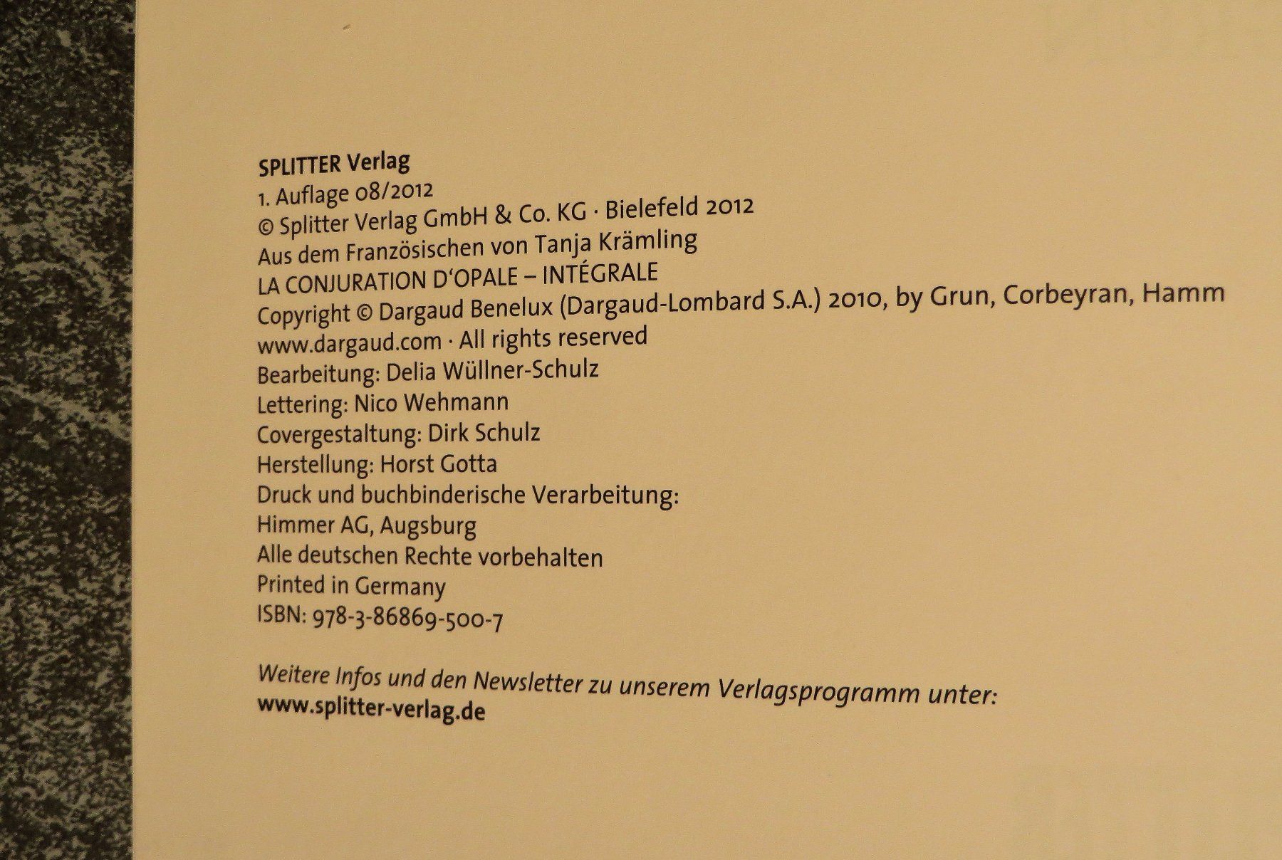 Fumetti: Die Opal Verschwörung, Corbeyran/Grun, Splitter, 2012 – Nuovo (secondo la descrizione) da Winterthur venduto da flurin42 7