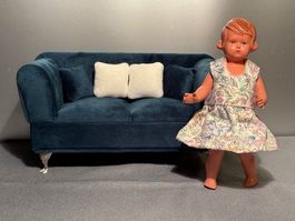 Edles Miniatur Samt Sofa, Petrolblau, Vintage, Schmucksofa