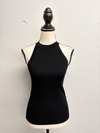 Zara Rippstrick Top Neckholder S schwarz gerippt