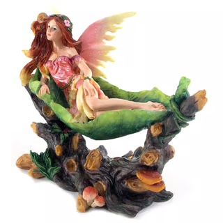 Statuette: Naturfee in Blatt-Hängematte - rosa – Nuovo e nell'imballaggio originale da Menzingen venduto da fairy123 1
