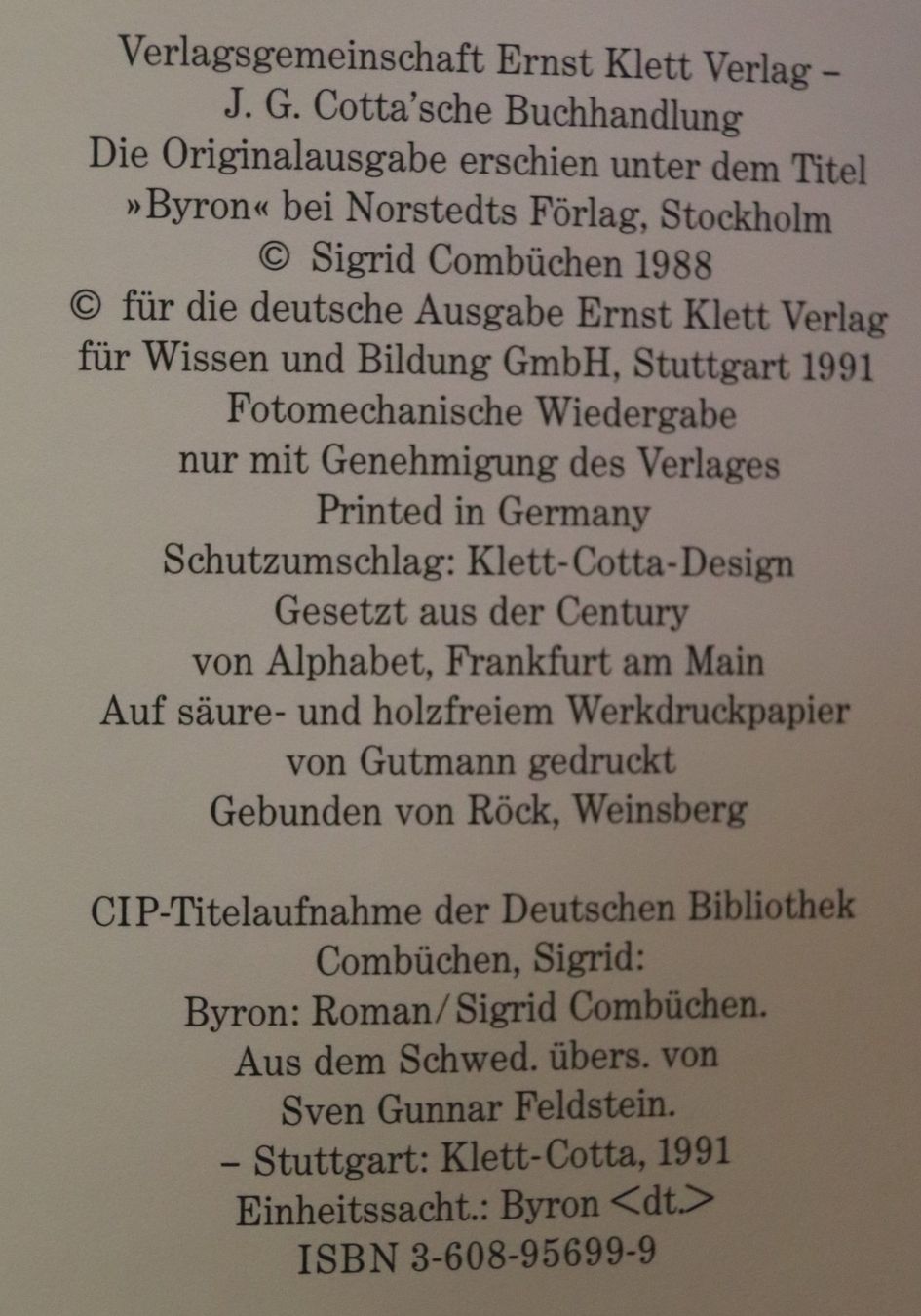 Libri: Byron von Sigrid Combüchen – Usato da Glattfelden venduto da Vrenely 5